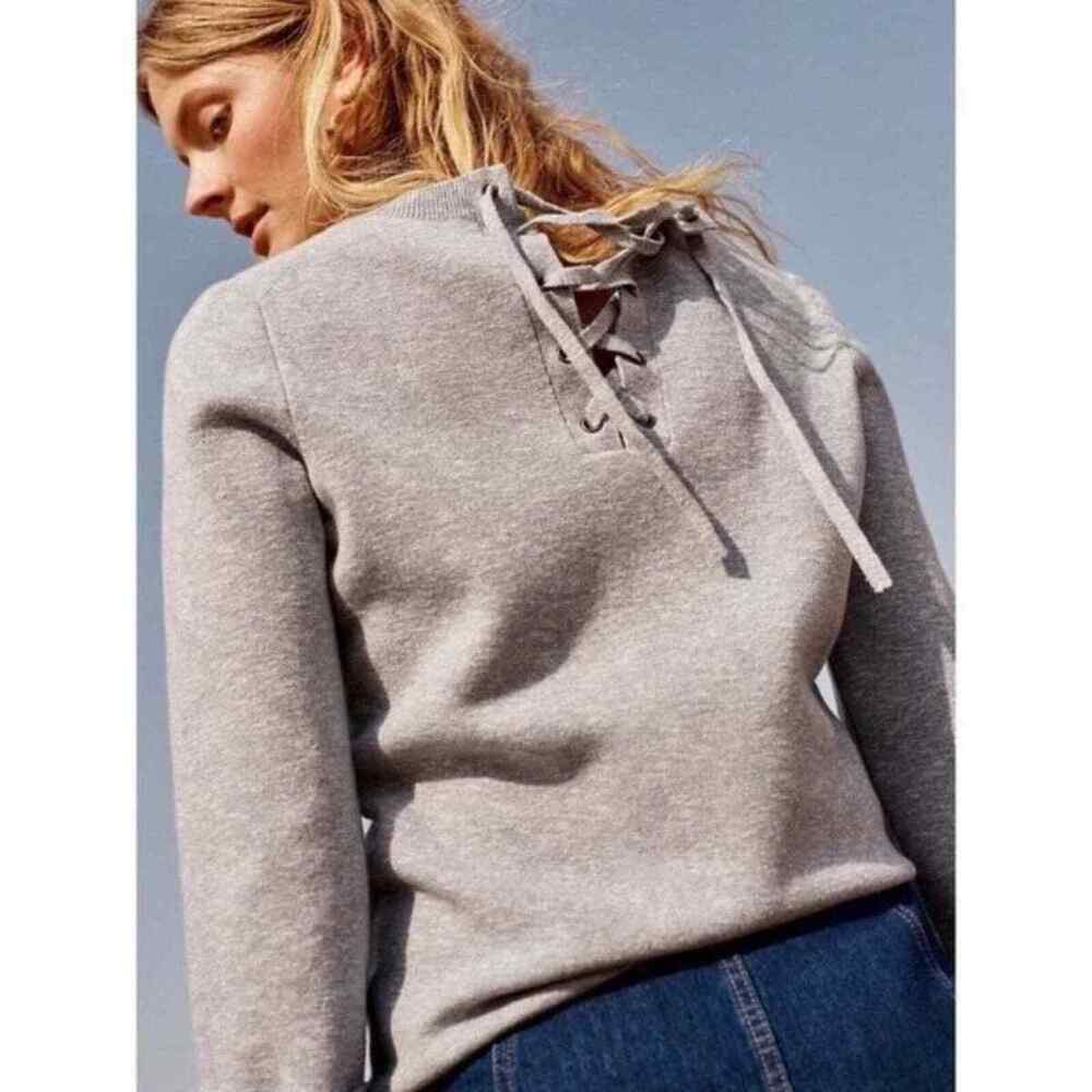 Madewell Sweater Lace Up Back Pullover Fall Winter Ballet Boho Gray Blue Size M